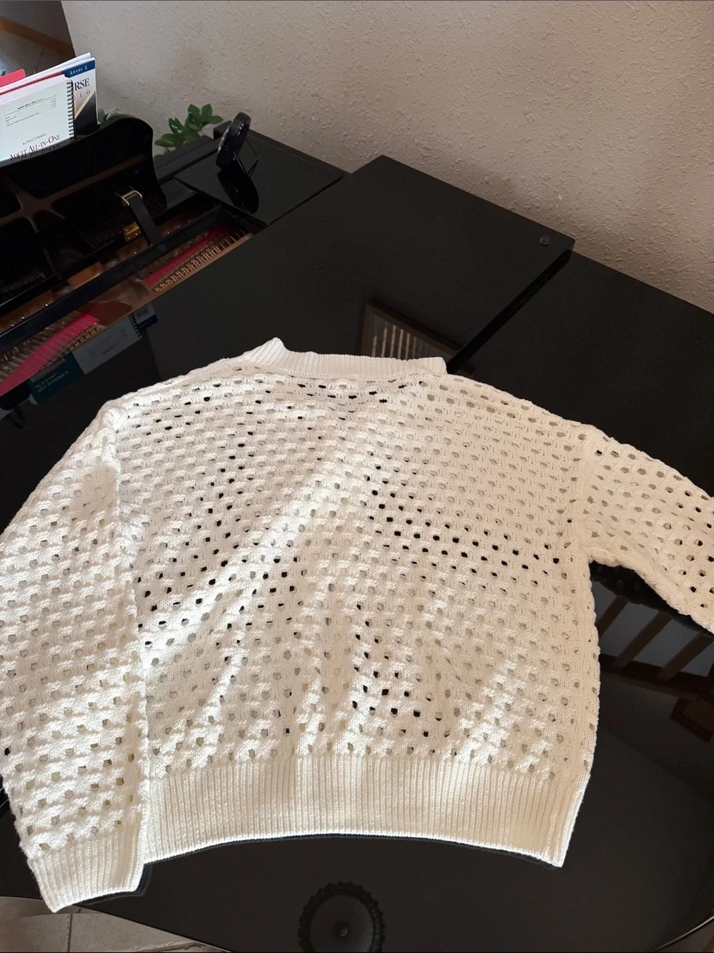 Elan Women's OffWhite Openwork Zip-Front Knit Jacket